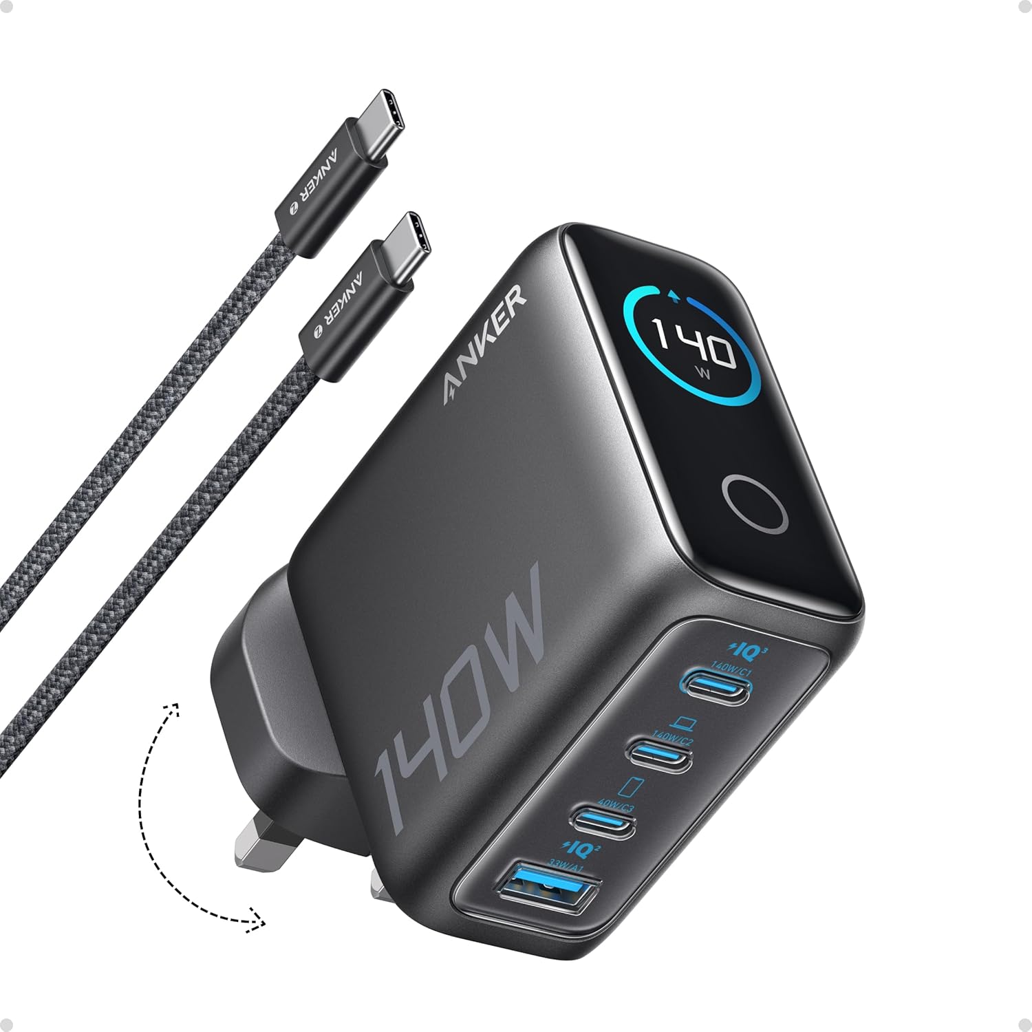 Anker Laptop Charger (140W, 4-Port, PD 3.1) with USB-C Cable - Miles Telecom Trading LLC Anker Laptop Charger (140W, 4-Port, PD 3.1) with USB-C Cable - Miles Telecom Trading LLC